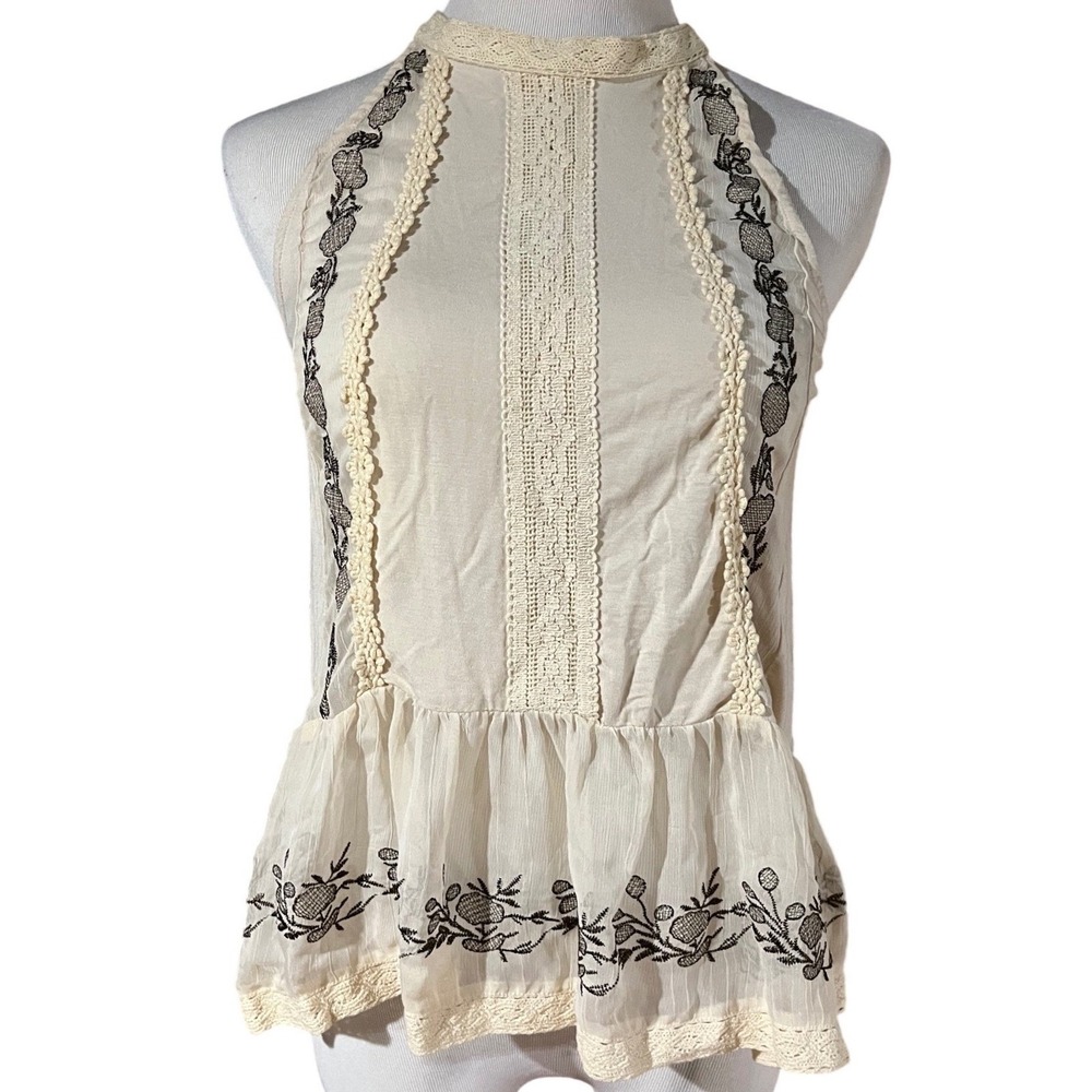 Blu Pepper Halter Top Womens Size Medium Embroidered Lace Boho Cream BA4649